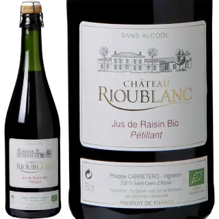 Jus de raisin pétillant sans alcool BIO : Château Rioublanc Jus de raisin pétillant Bio Bouteille 75 cl.