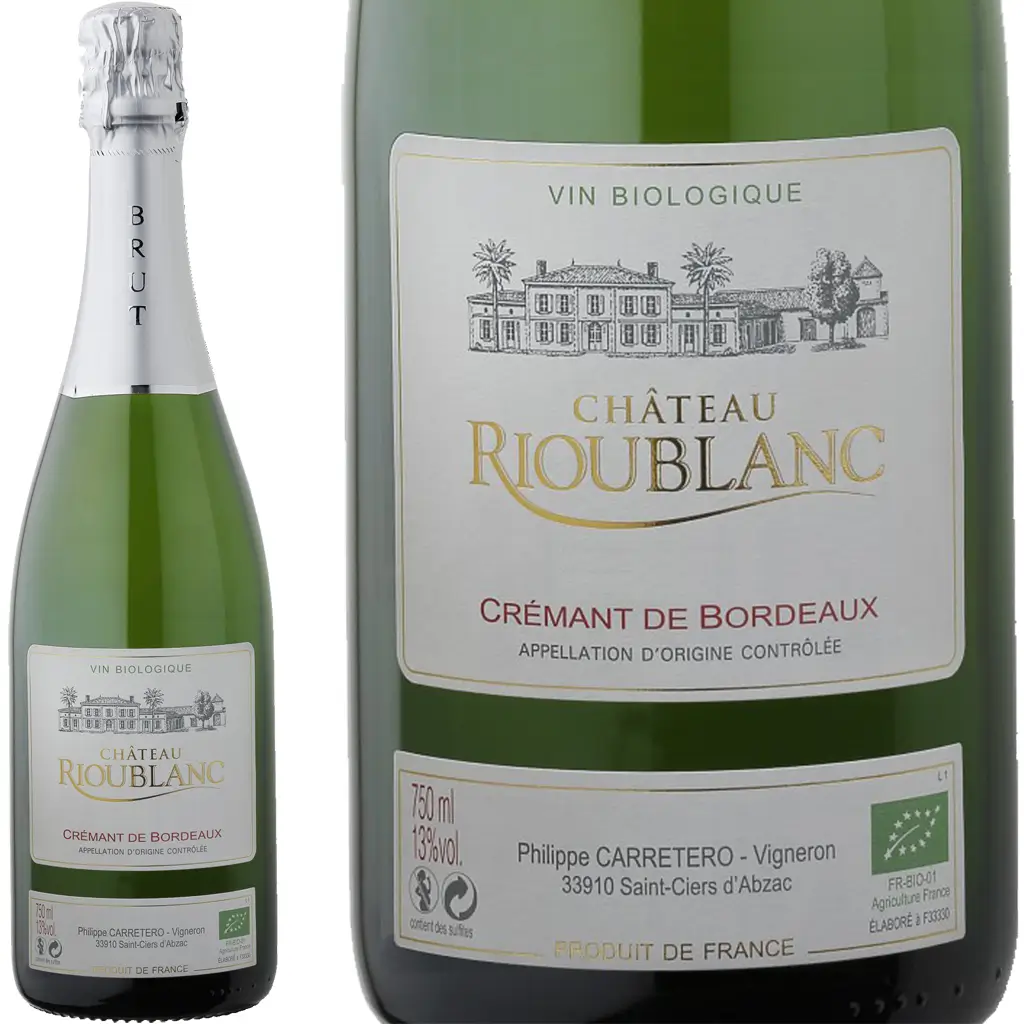 bouteille 75cL crémant de bordeaux bio brut ch. Rioublanc