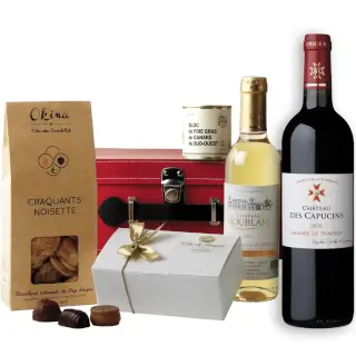 valisette simili-cuir vernie et assortiment coffret gourmand